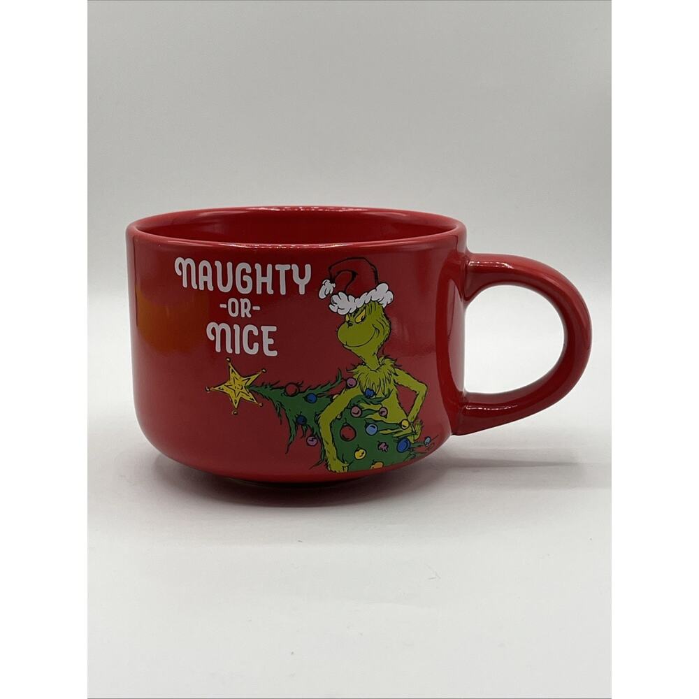 Dr. Seuss The Grinch Naughty or Nice Red Christmas Coffee Mug Soup Cup Large NEW